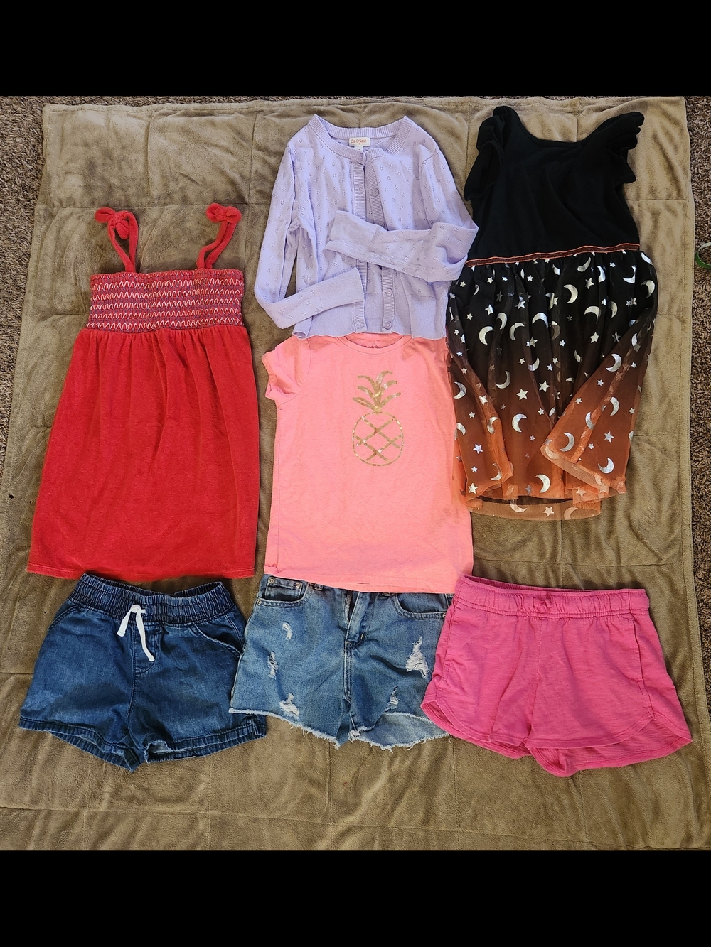 Cat&Jack Girls Summer Outfit Bundle - Pink Coral & Black Moon Dress